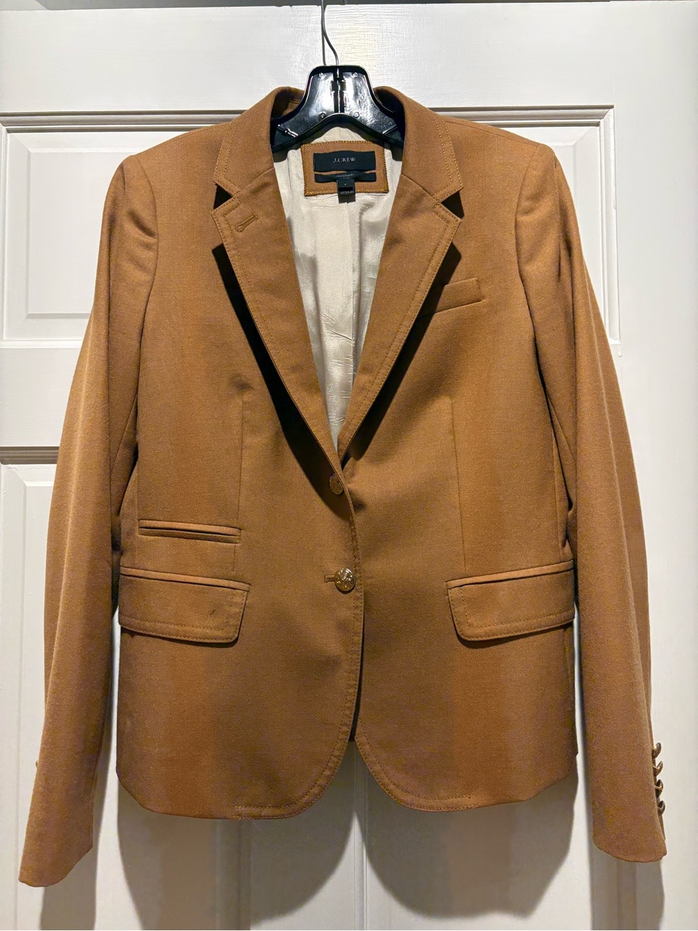 J.Crew Schoolboy Camel Wool Blazer Gold Crest Buttons Sz 8